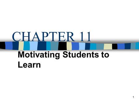 1 CHAPTER 11 Motivating Students to Learn. 2 1.1 Exploring Motivation Motivation: The drive to satisfy a need and the reason why people behave the way.