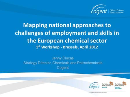 Mapping national approaches to challenges of employment and skills in the European chemical sector 1 st Workshop - Brussels, April 2012 Jenny Clucas Strategy.