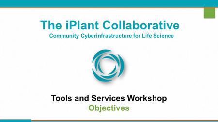 The iPlant Collaborative Community Cyberinfrastructure for Life Science Tools and Services Workshop Objectives.