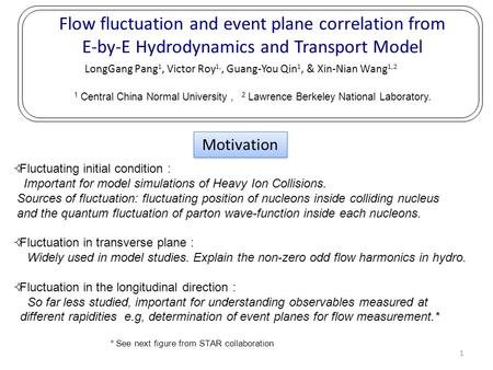 Flow fluctuation and event plane correlation from E-by-E Hydrodynamics and Transport Model LongGang Pang 1, Victor Roy 1,, Guang-You Qin 1, & Xin-Nian.