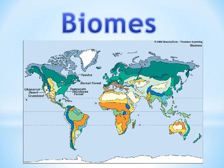 Biome = region characterized by distinct plant and animal populations along with similar abiotic conditions. Change by latitude Ocean biomes = marine.