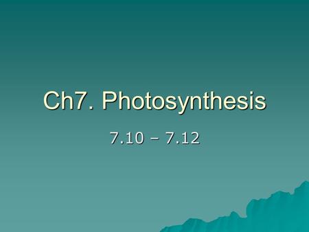 Ch7. Photosynthesis 7.10 – 7.12. How the ETC helps create ATP & NADPH.