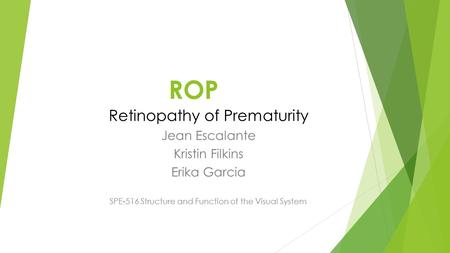 ROP Retinopathy of Prematurity Jean Escalante Kristin Filkins