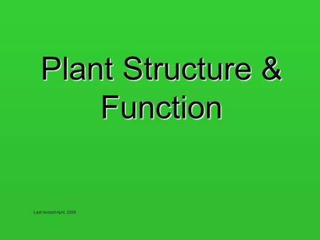 Plant Structure & Function Last revised April, 2009.