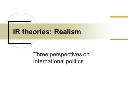 Three perspectives on international politics IR theories: Realism.