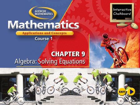 Splash Screen Contents Lesson 9-1Properties Lesson 9-2Solving Addition Equations Lesson 9-3Solving Subtraction Equations Lesson 9-4Solving Multiplication.