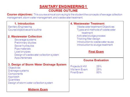 SANITARY ENGINEERING 1 COURSE OUTLINE
