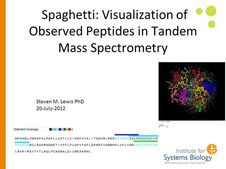 Spaghetti: Visualization of Observed Peptides in Tandem Mass Spectrometry Steven M. Lewis PhD 20-July-2012.