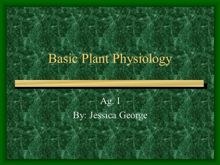 Basic Plant Physiology Ag. I By: Jessica George. Basic Parts of a Flowering Plant Roots Stems Leaves Flower.