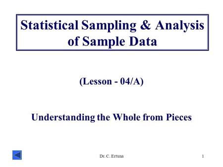 Statistical Sampling & Analysis of Sample Data