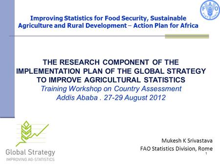 1 Improving Statistics for Food Security, Sustainable Agriculture and Rural Development – Action Plan for Africa THE RESEARCH COMPONENT OF THE IMPLEMENTATION.