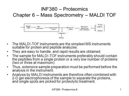 INF380 - Proteomics-61 INF380 – Proteomics Chapter 6 – Mass Spectrometry – MALDI TOF The MALDI-TOF instruments are the simplest MS instruments suitable.