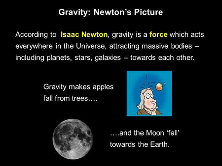 According to Isaac Newton, gravity is a force which acts everywhere in the Universe, attracting massive bodies – including planets, stars, galaxies – towards.