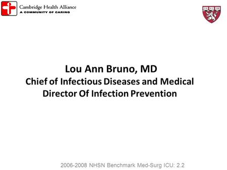 Lou Ann Bruno, MD Chief of Infectious Diseases and Medical Director Of Infection Prevention 2006-2008 NHSN Benchmark Med-Surg ICU: 2.2 222 1.