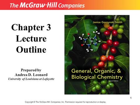 1 Copyright © The McGraw-Hill Companies, Inc. Permission required for reproduction or display. Chapter 3 Lecture Outline Prepared by Andrea D. Leonard.