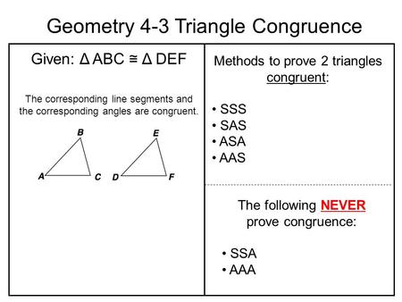 Geometry 4-3 Triangle Congruence