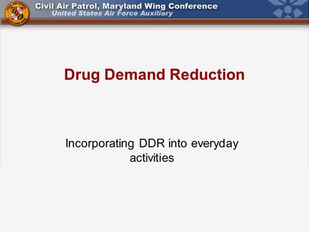 Drug Demand Reduction Incorporating DDR into everyday activities.
