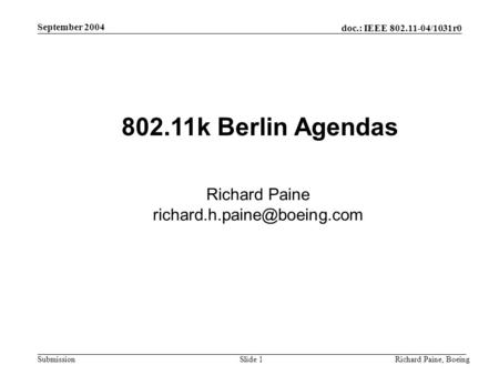 802.11k Berlin Agendas Richard Paine
