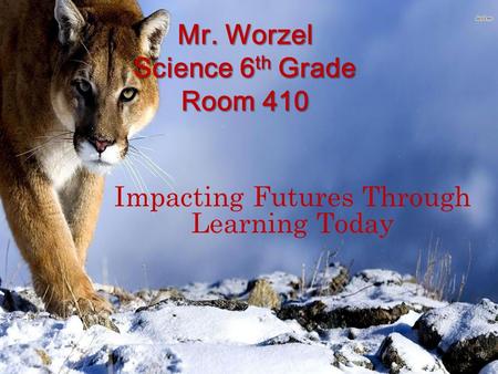 Mr. Worzel Science 6 th Grade Room 410 Impacting Futures Through Learning Today.