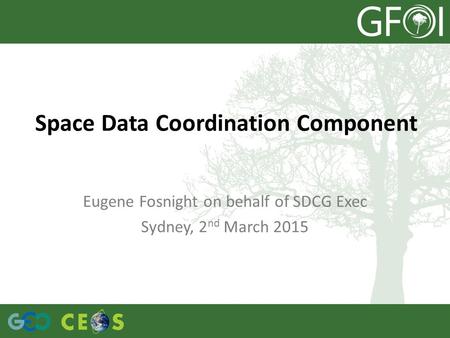 Space Data Coordination Component Eugene Fosnight on behalf of SDCG Exec Sydney, 2 nd March 2015.