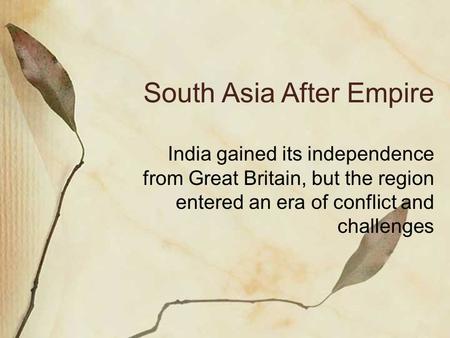 South Asia After Empire