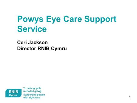1 Powys Eye Care Support Service Ceri Jackson Director RNIB Cymru.