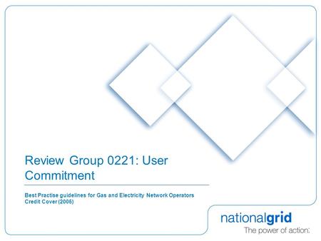 Review Group 0221: User Commitment Best Practise guidelines for Gas and Electricity Network Operators Credit Cover (2005)