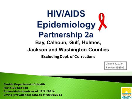 Bay, Calhoun, Gulf, Holmes, Jackson and Washington Counties Excluding Dept. of Corrections Florida Department of Health HIV/AIDS Section Annual data trends.