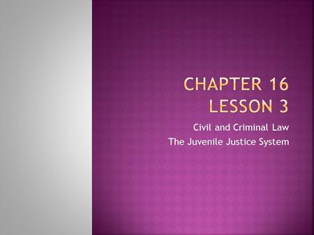 Civil and Criminal Law The Juvenile Justice System.