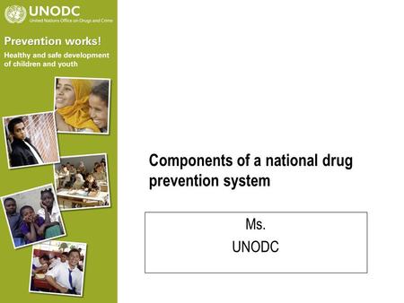 Components of a national drug prevention system Ms. UNODC.