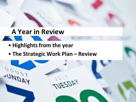 A Year in Review Highlights from the year The Strategic Work Plan – Review.