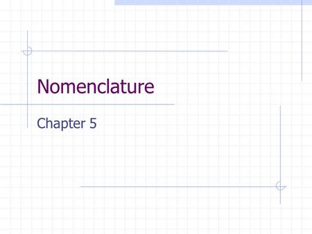 Nomenclature Chapter 5. Good News and Bad News Good News: No calculations! Bad News: Memorization!