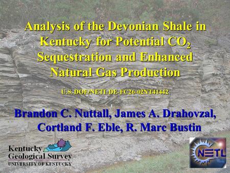 Analysis of the Devonian Shale in Kentucky for Potential CO 2 Sequestration and Enhanced Natural Gas Production Brandon C. Nuttall, James A. Drahovzal,