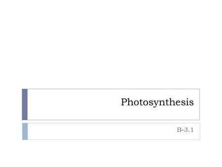 Photosynthesis B-3.1. Photosynthesis All organisms need a constant source of energy to survive. The ultimate source of energy for most life on Earth is.