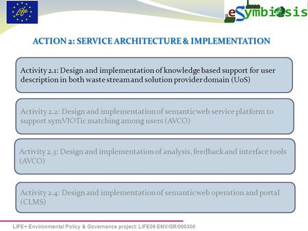 LIFE+ Environmental Policy & Governance project: LIFE09 ENV/GR/000300 ACTION 2: SERVICE ARCHITECTURE & IMPLEMENTATION Activity 2.1: Design and implementation.