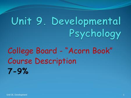 College Board - “Acorn Book” Course Description 7-9% Unit IX. Development1.