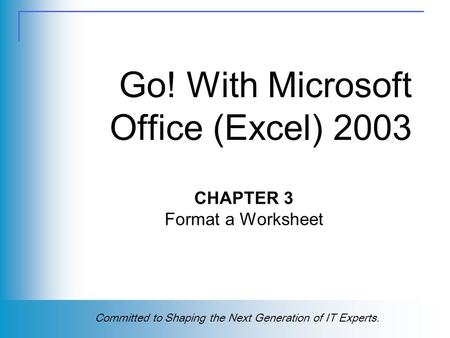 Copyright © 2004 Prentice Hall. All rights reserved. 1 Committed to Shaping the Next Generation of IT Experts. Go! With Microsoft Office (Excel) 2003 CHAPTER.