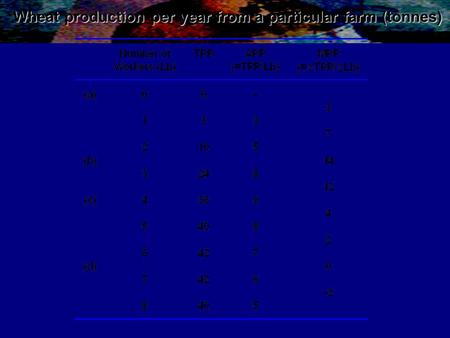 Wheat production per year from a particular farm (tonnes)