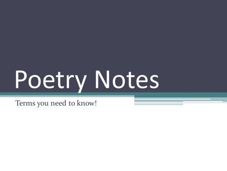 Poetry Notes Terms you need to know!. Setup your paper: At the top, write your name in the right corner. Write “Poetry Notes” in the middle of the top.