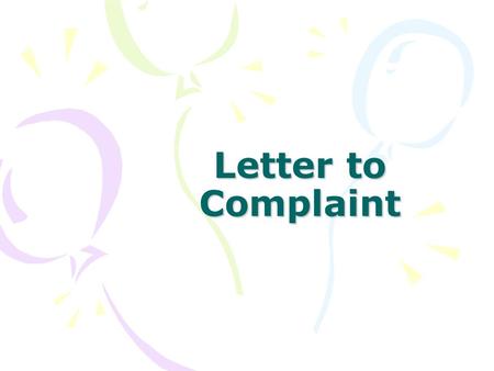 Letter to Complaint.