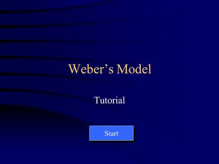 Weber’s Model Tutorial Start This is a cost map showing the total transport cost. End.