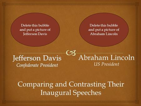 Comparing and Contrasting Their Inaugural Speeches Abraham Lincoln US President Delete this bubble and put a picture of Jefferson Davis Delete this bubble.