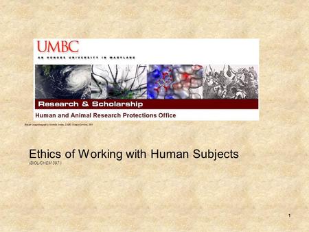 1 Ethics of Working with Human Subjects (BIOL/CHEM 397 ) Header image designed by Michelle Jordan, UMBC Creative Services, 2009.
