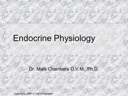 Copyright, 1999 © Mark Chambers Endocrine Physiology Dr. Mark Chambers D.V.M., Ph.D.