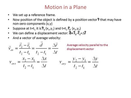 Motion in a Plane We set up a reference frame.