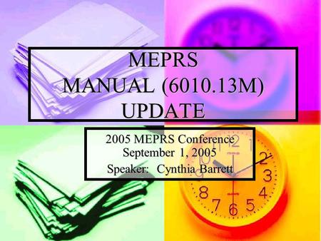 MEPRS MANUAL ( M) UPDATE