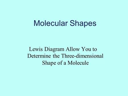 Molecular Shapes Lewis Diagram Allow You to Determine the Three-dimensional Shape of a Molecule.