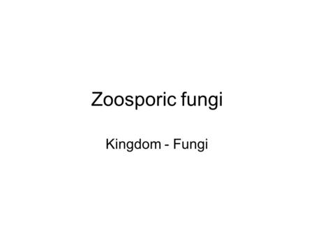 Zoosporic fungi Kingdom - Fungi. Zoospores Motile asexual spores = zoospores No cell wall, one or two flagella Flagella – long slender structures extending.