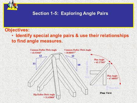 Section 1-5: Exploring Angle Pairs Objectives: Identify special angle pairs & use their relationships to find angle measures.