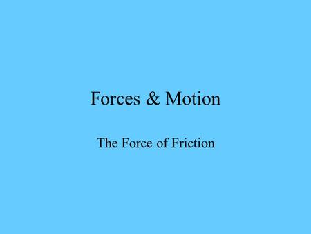 Forces & Motion The Force of Friction. Frictional Forces Frictional forces arise from complex interactions between the surfaces of objects. Even very.